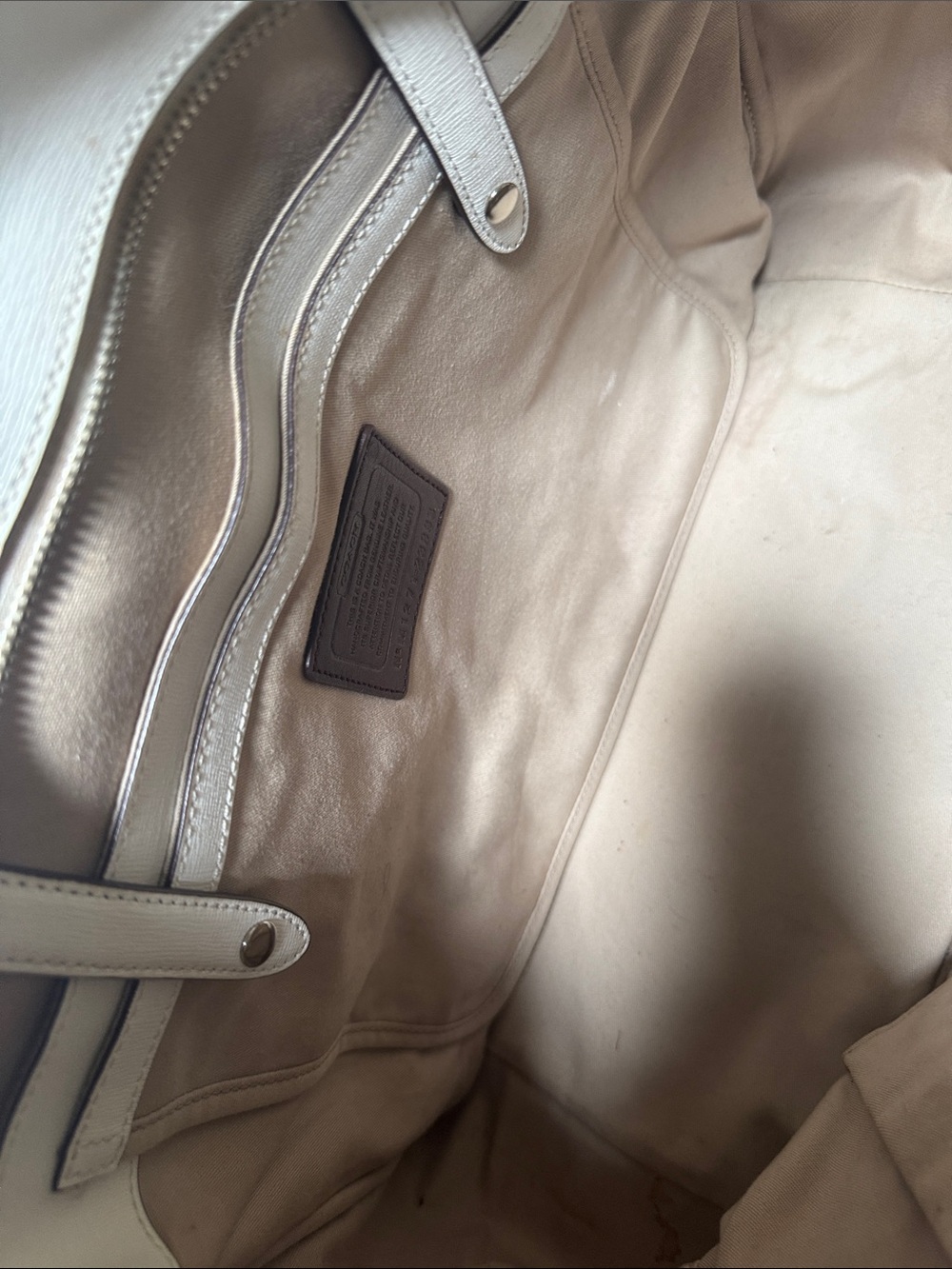COACH White Leather Tote with Brown Trim and Straps - Picture 6 of 6